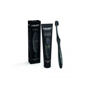 CURASEPT Luxury Black, bioaktivní uhlí, bělící zubní pasta 75 ml + zubní kartáček